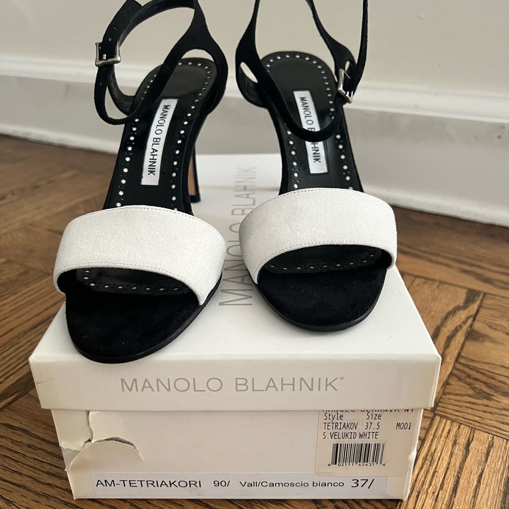 Manolo Blahnik Black and White Heeled Sandals
